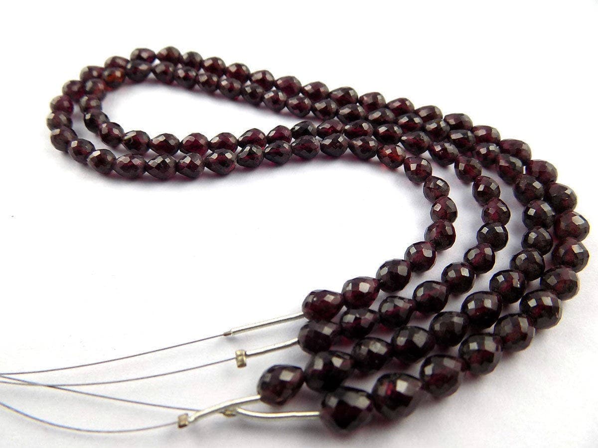 1 Strand Natural Dark Red Garnet Gemstone Faceted Drop Beads 5x7-5x9mm