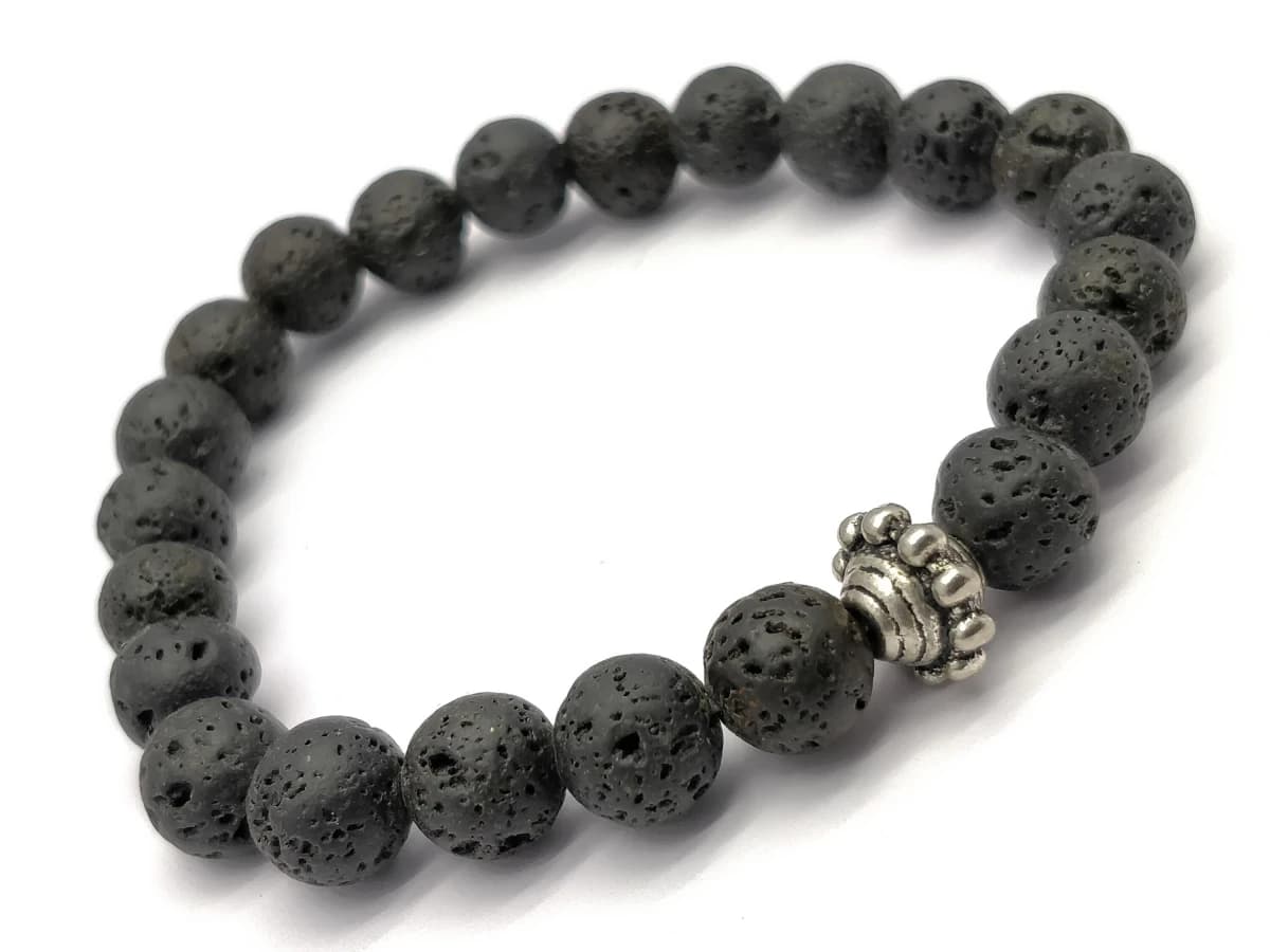 Black Lava 23 Beads Bracelet 8 mm, Round & Smooth 7.5 Inch long. ZZ05