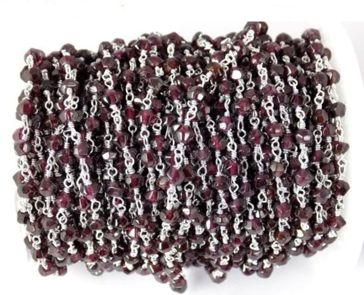 Natural Garnet Uneven Faceted 925 Sterling Silver Plated 3.5-4mm Beads