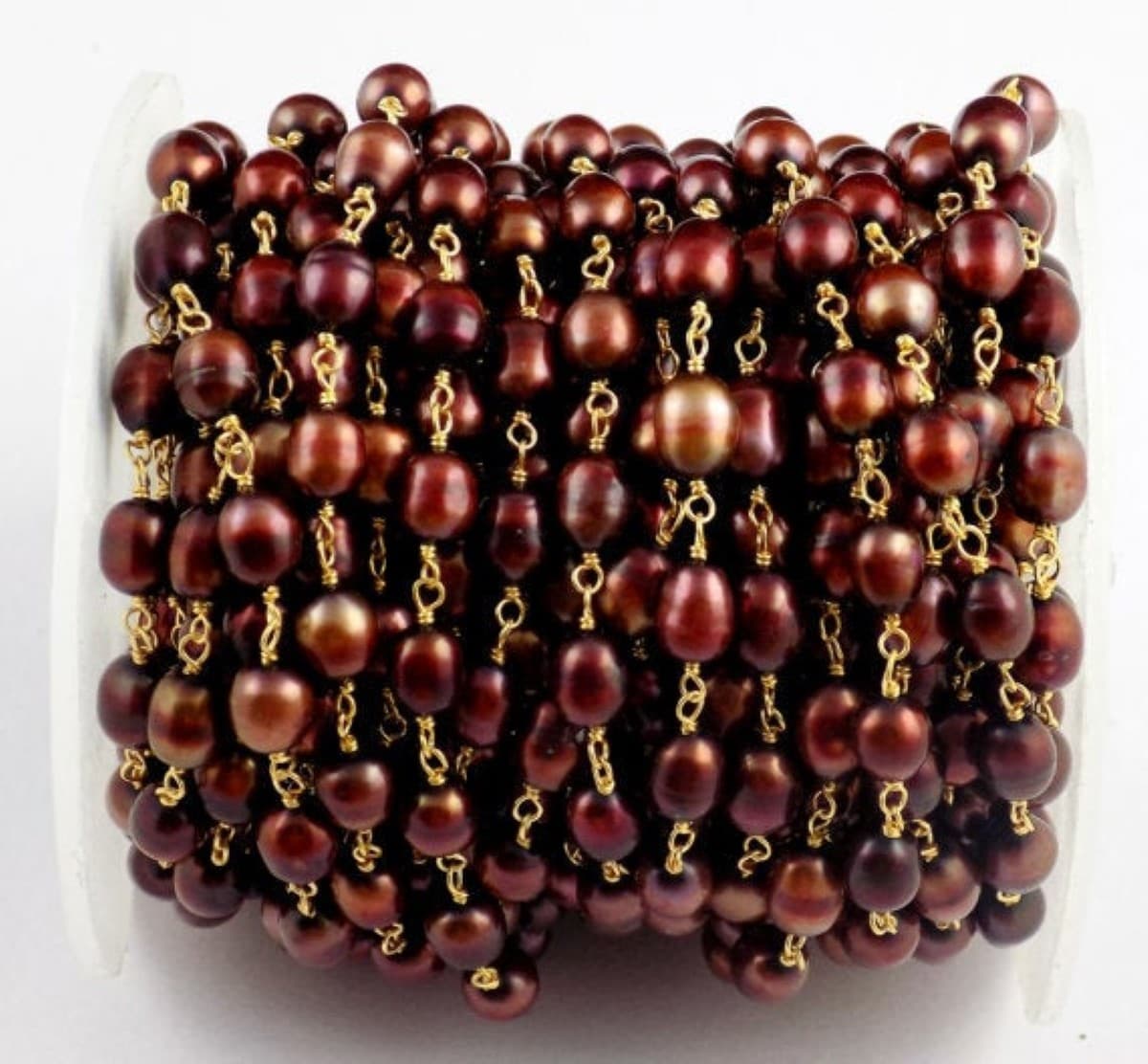 Bronze Freshwater Pearl Rice Tiny Rosary Beaded Chain 24k Gold Plate