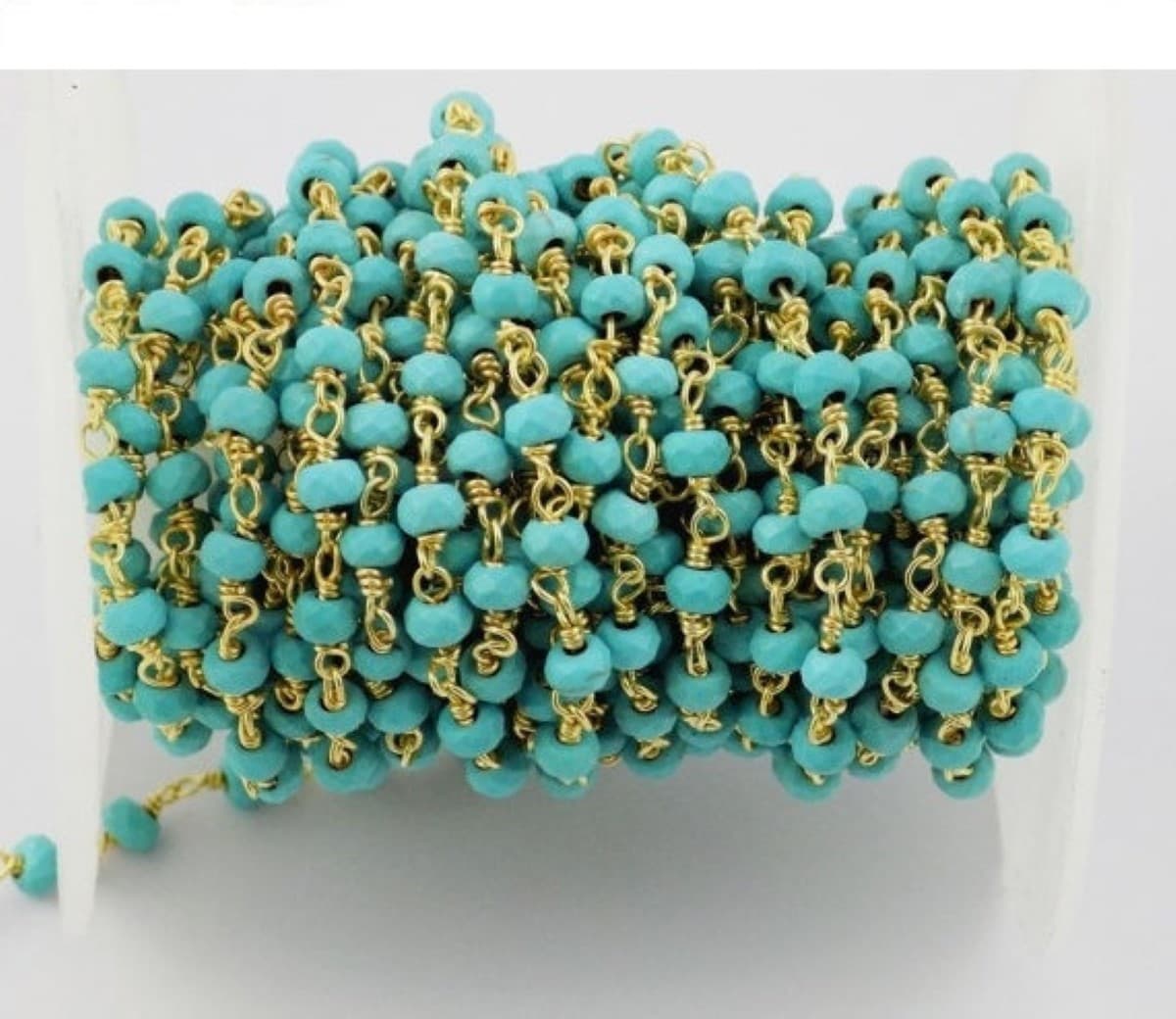Natural Turquoise 3.5mm Rondelle Faceted 24k Gold Plated Beaded Chain