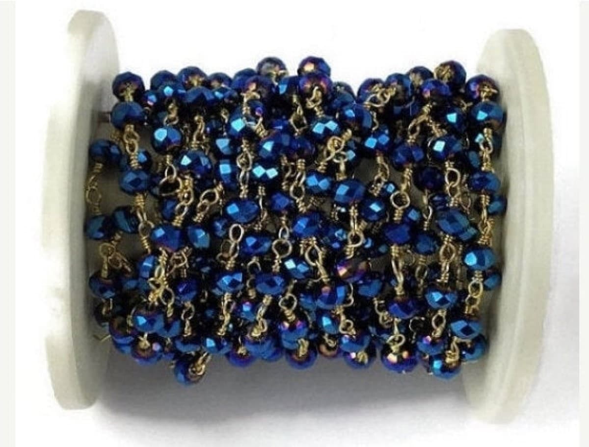 Black Spinel Blue Coated Hydro Seed Beads Rosary Beaded Chain 3-4mm