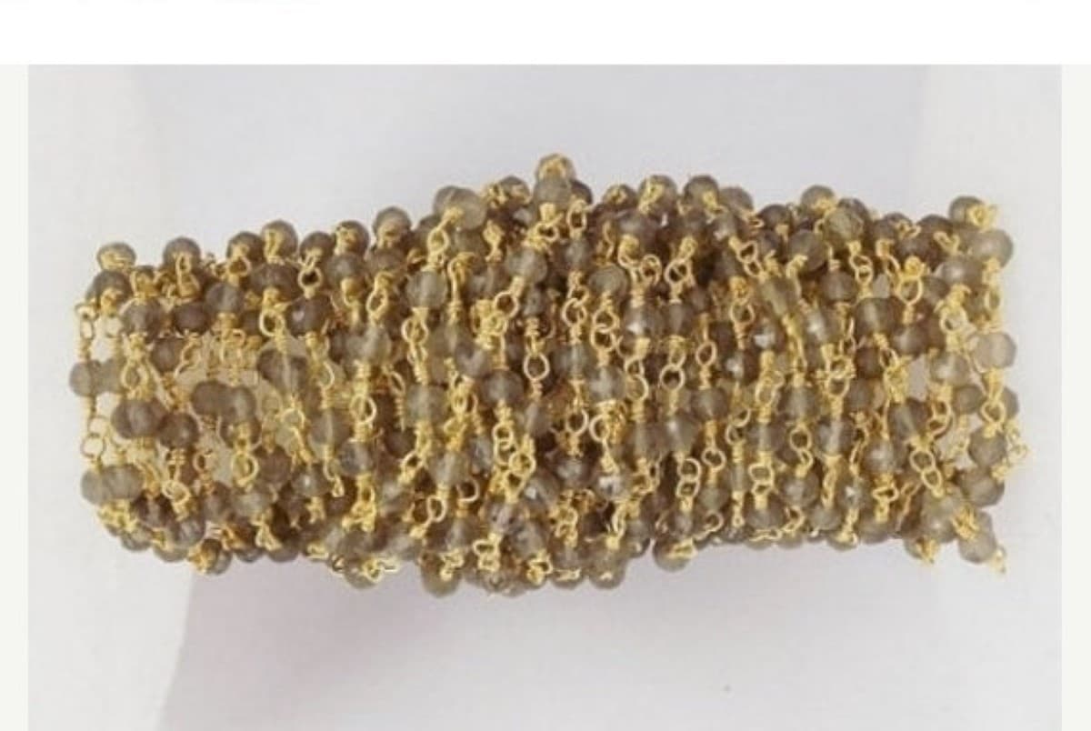 Natural Smoky Quartz 4mm Rondelle Faceted 24k Gold Plated Beaded Chain