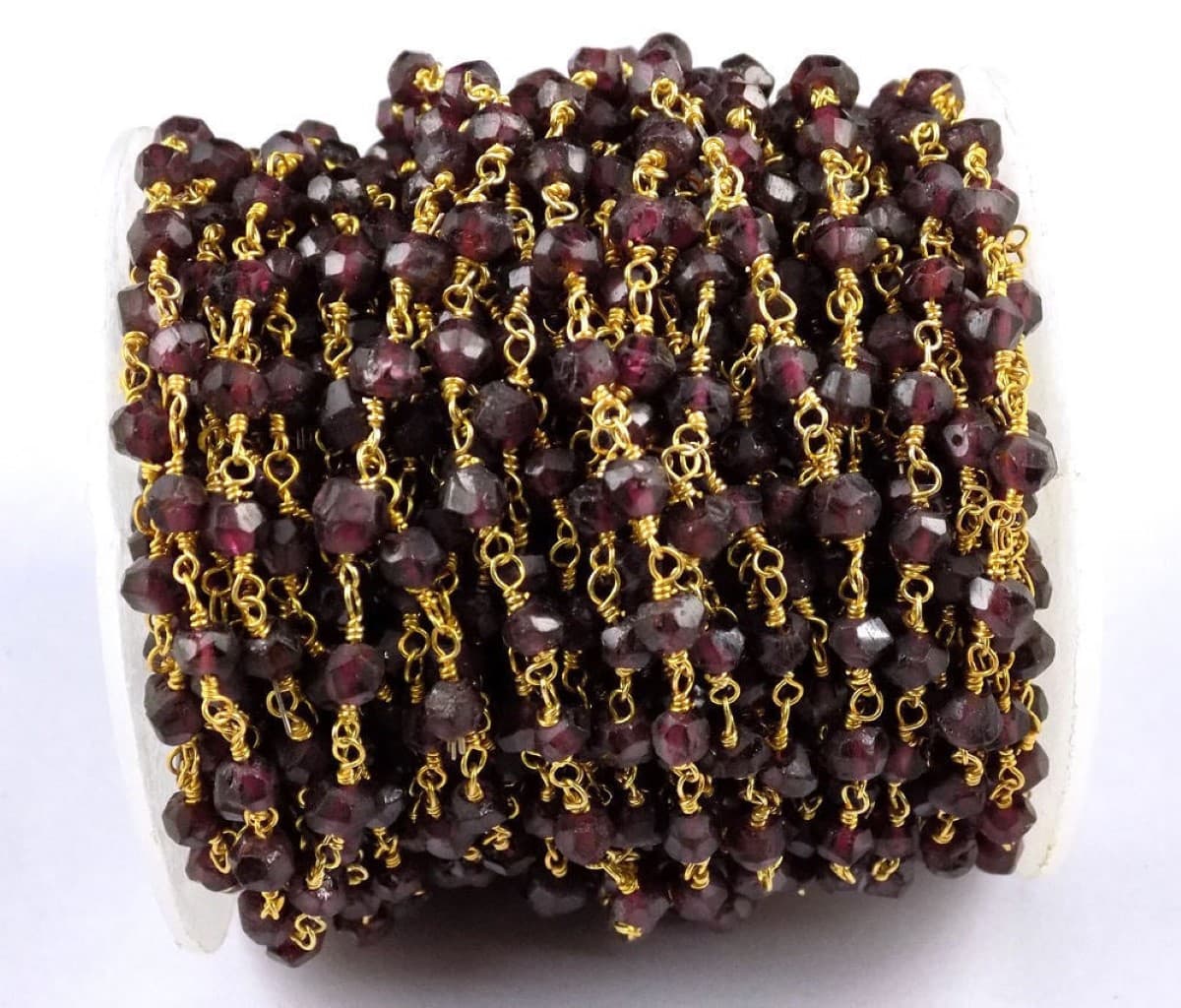 Garnet Faceted 4-4.5mm 24k Gold Plated Rosary Bead Chain Jewelry