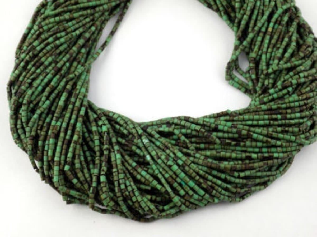 Arizona Green Turquoise 1.75X.5mm - 2X2.25mm Heishi Beads hand cut 12"