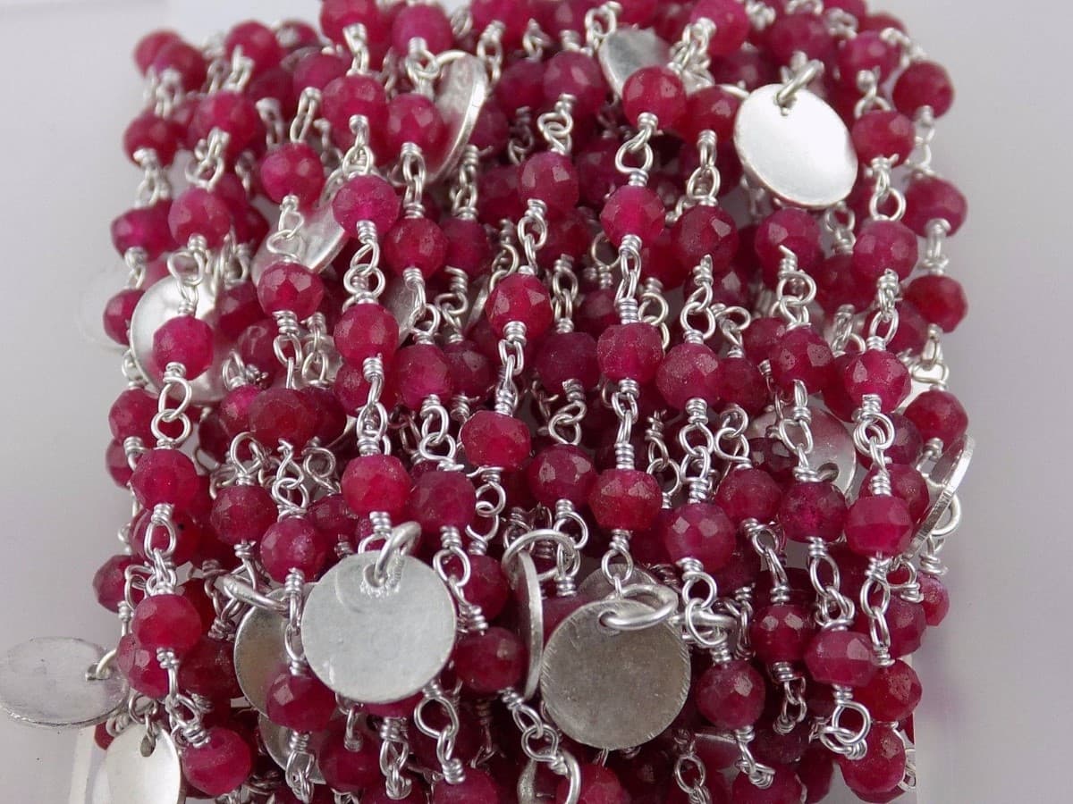 Aventurine Ruby Round Charm Rosary Chain 925 Silver Plated 3-4mm beads