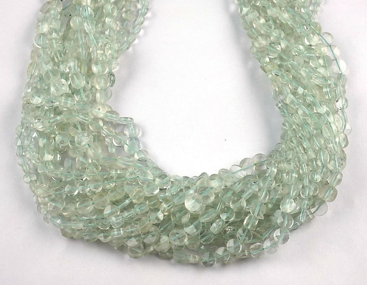Strands Aquamarine Gemstone Coin Shape 4.5-5mm Faceted Cut 13.5" Long