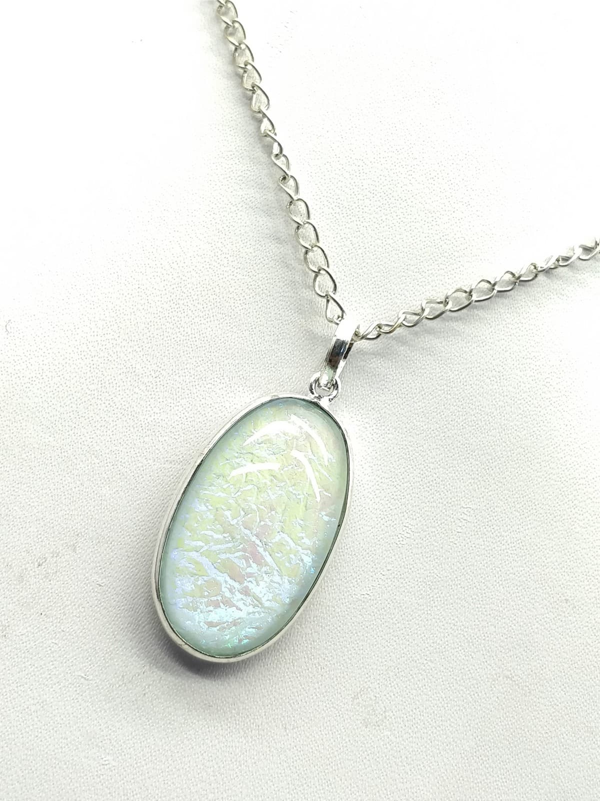 White Blue Fire Opal Pendant 39x17x7 mm, Oval & Smooth wt. in 34 Ct