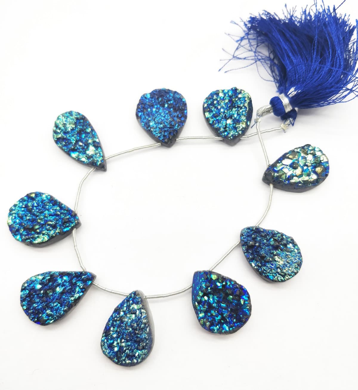 Natural Blue Druzy Loose Beads 22x15-23x17 mm, Pear & Smooth 8 Inch