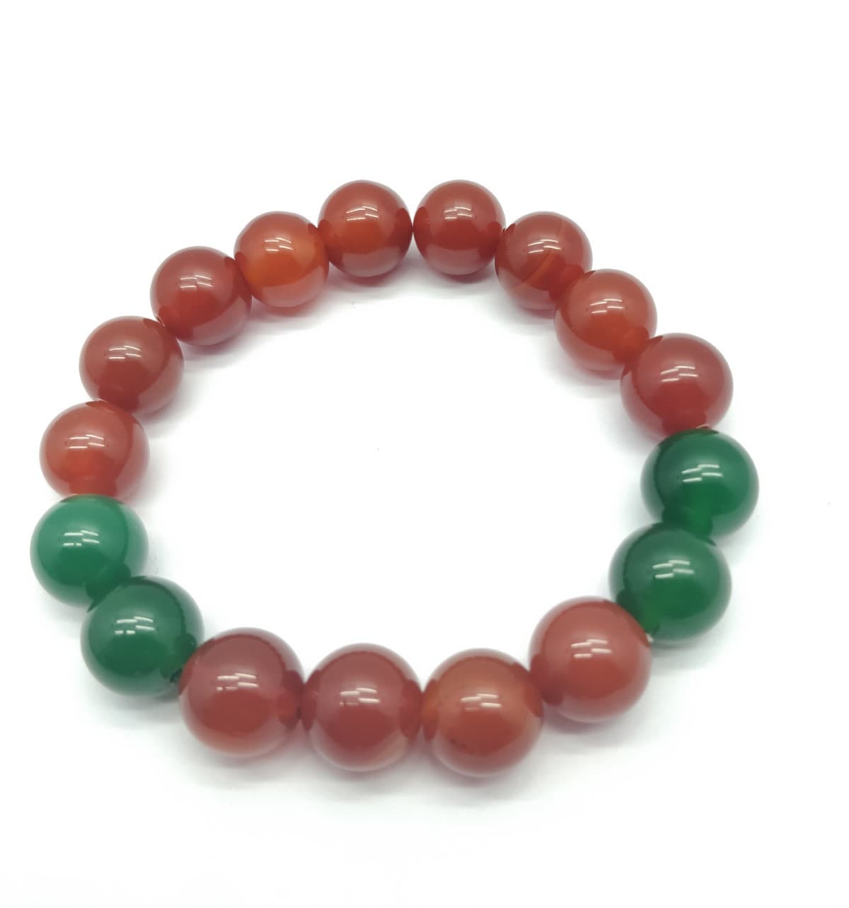 AAA+++ 100% Top Quality Green Onyx, Red Onyx 17 Beads Bracelet 12 mm, Round & Smooth 8 Inch long. ZZ08