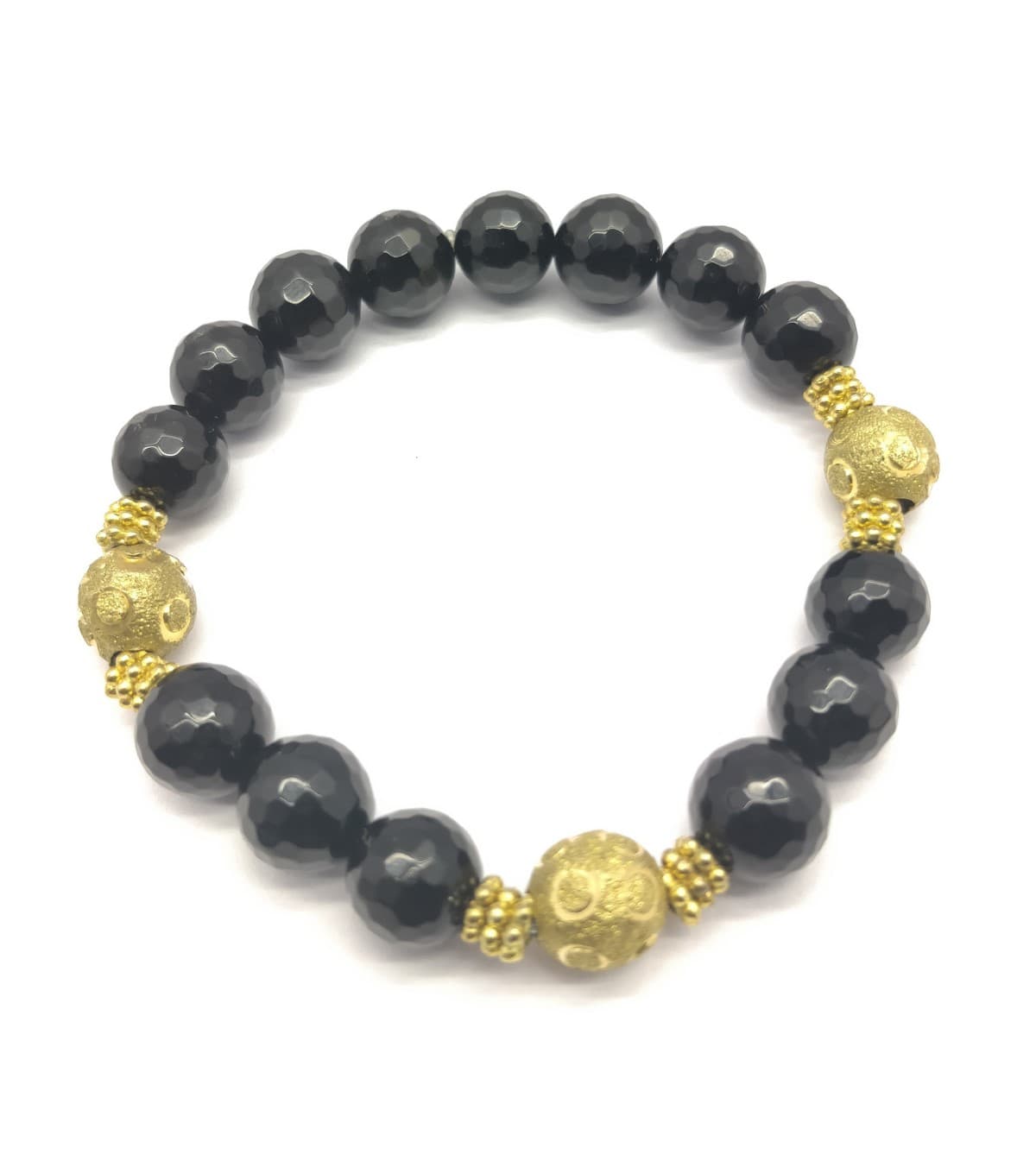 AAA+++ 100% Top Quality Black Onyx 17 Beads Bracelet 10 mm, Round & Faceted 7.5 Inch long. ZZ15