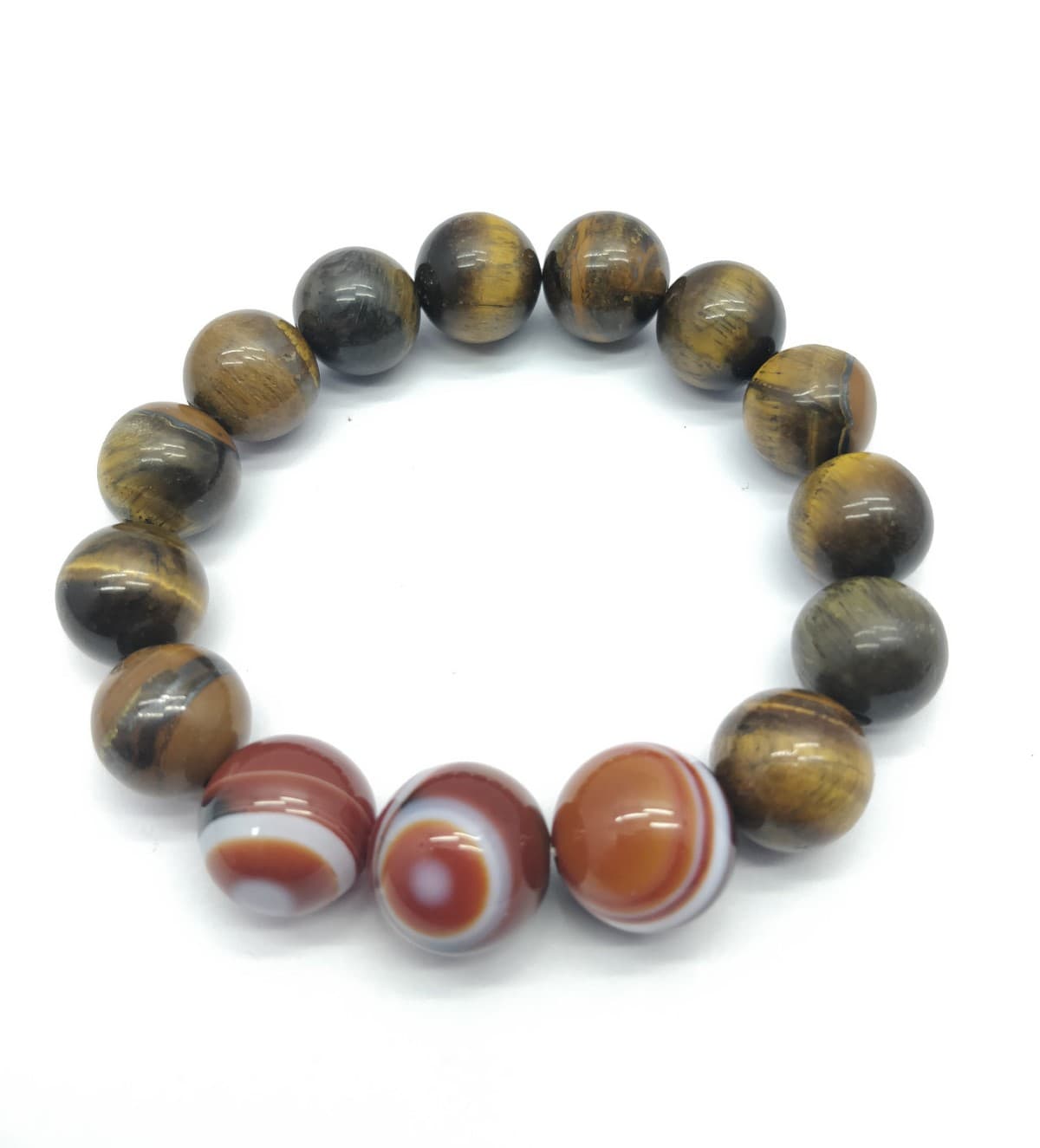 AAA+++ 100% Top Quality Tiger Eye, Red Onyx 15 Beads Bracelet 12-14 mm, Round & Smooth 7 Inch long. ZZ21