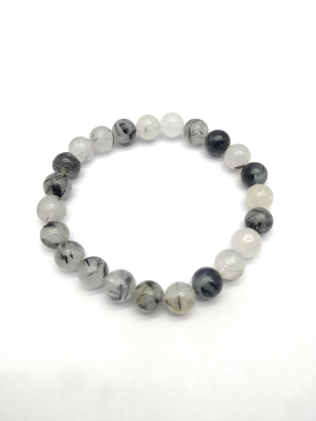 AAA+++ 100% Top Quality Black Rutile 23 Beads Bracelet 8-9 mm, Round & Smooth 7.5 Inch long. ZZ31