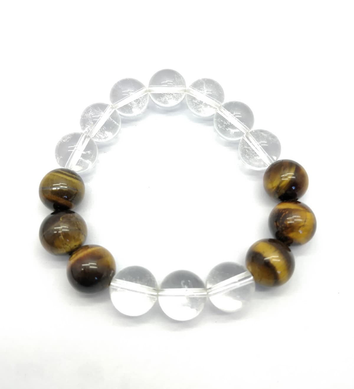 AAA+++ 100% Top Quality Crystal Quartz, Tiger Eye 16 Beads Bracelet 12 mm, Round & Smooth 7 Inch long. ZZ57