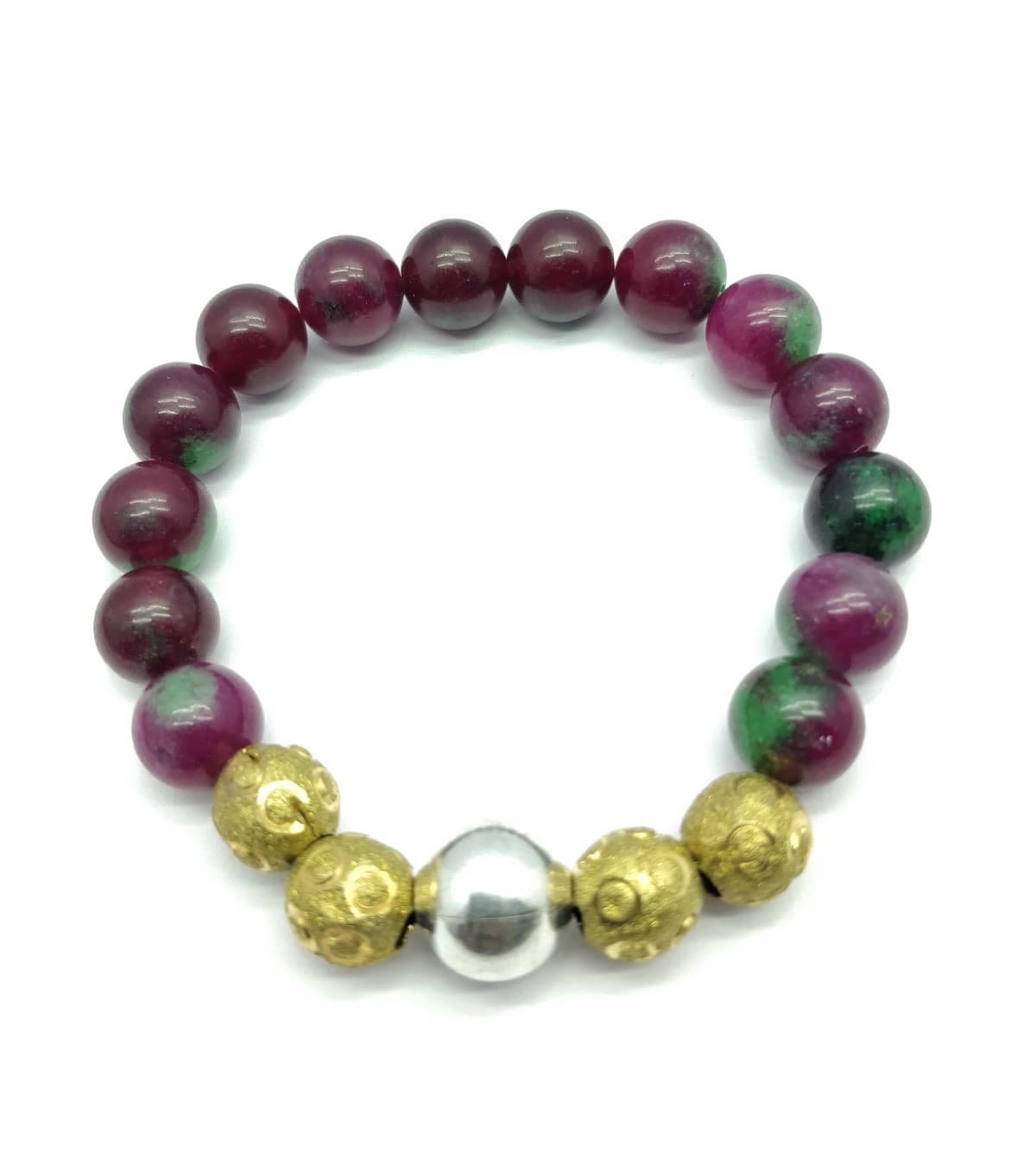 AAA+++ 100% Top Quality Ruby Zosite Jade 19 Beads Bracelet 10 mm, Round & Smooth 7 Inch long. ZZ59