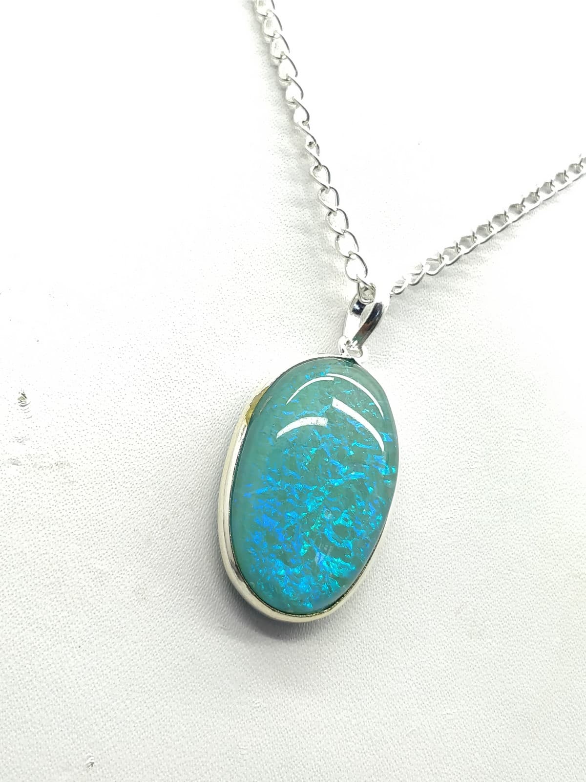 Sky Blue Fire Opal Pendant 33x19x8 mm Oval & Smooth wt in 40 Ct. MG24