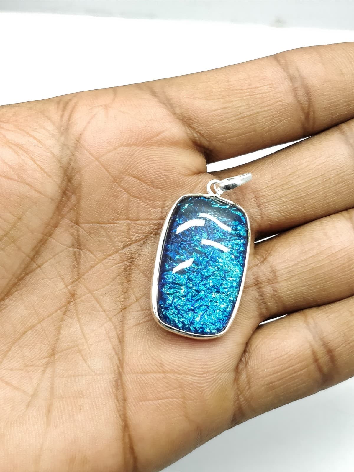 Blue Fire Opal Pendant 33x19x8 mm Rectangle & Smooth wt in 40 Ct. MG91