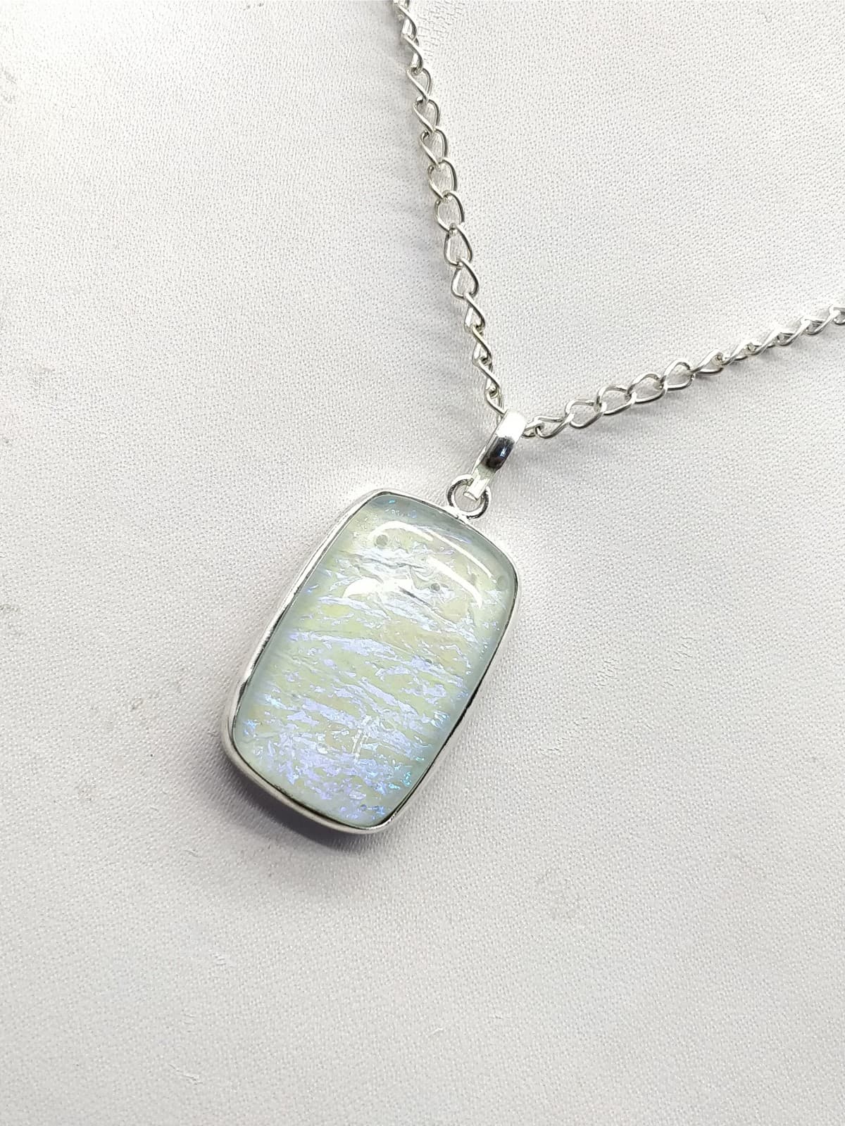 White Blue Opal Necklace - 38x18x8 mm Rectangle & Smooth wt in 35 Ct