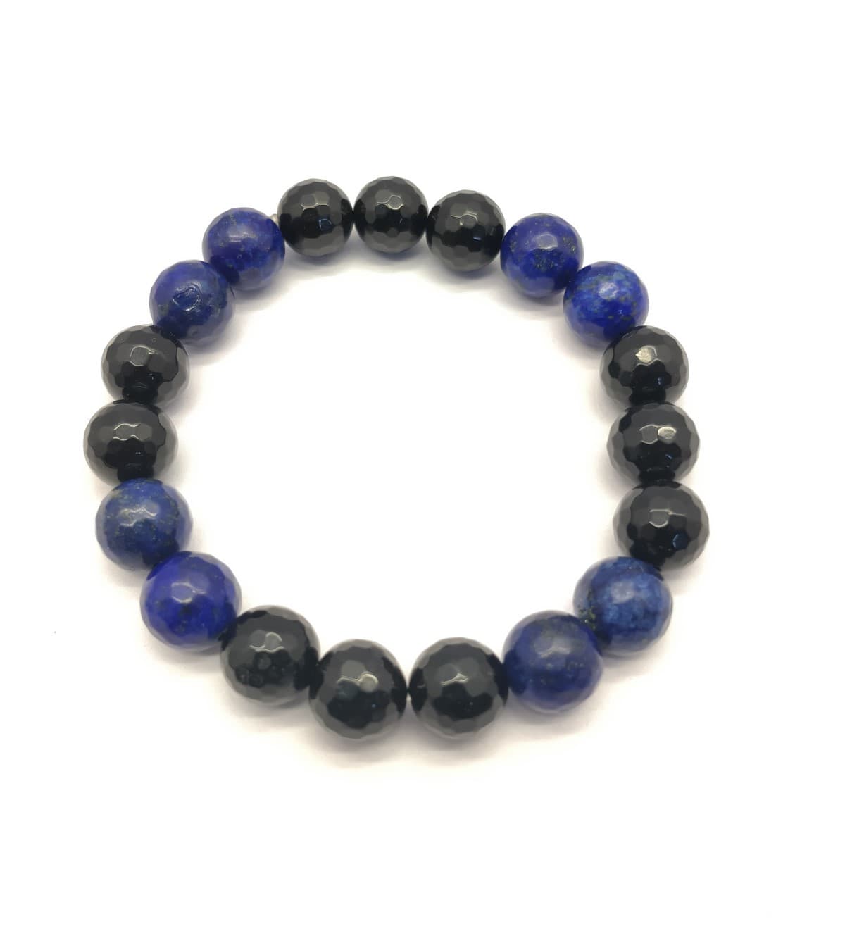 AAA+++ 100% Top Quality Lapis Lazuli, Black Onyx 19 Beads Bracelet 10 mm, Round & Faceted 7.5 Inch long. ZZ27