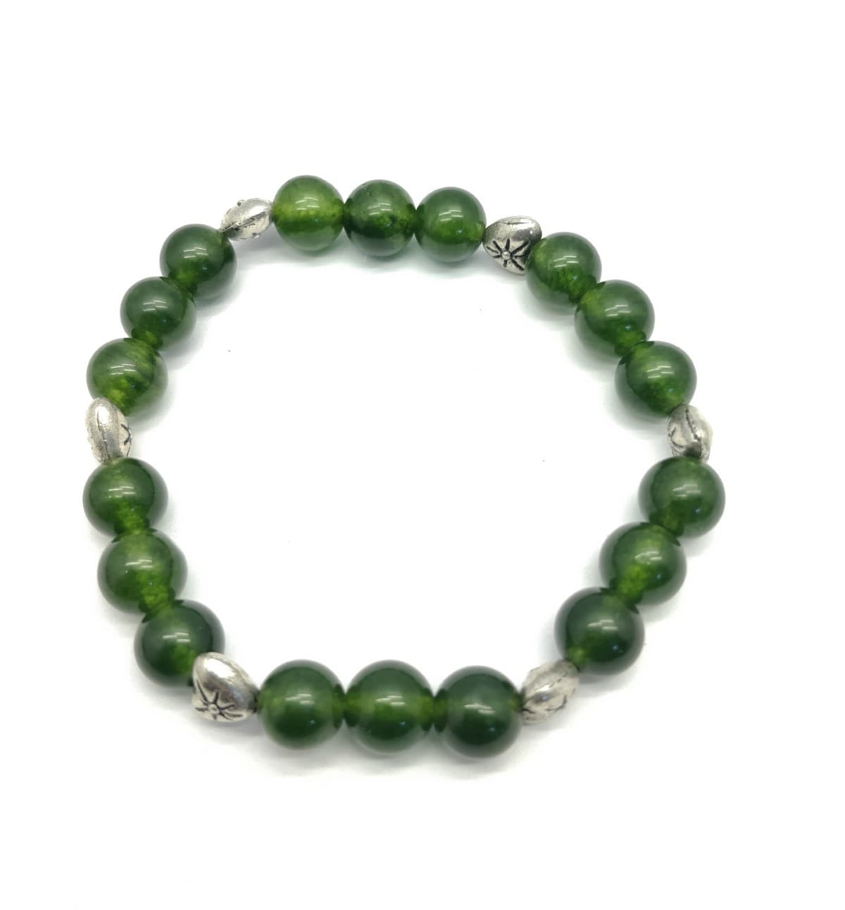 AAA Green Jade 18 Beads Bracelet 8 mm, Round & Smooth 7 Inch long ZZ66