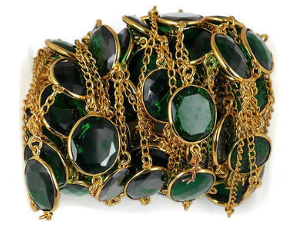 Emerald Hydro Faceted Frill Connector Chain 24k Gold Plated Beads