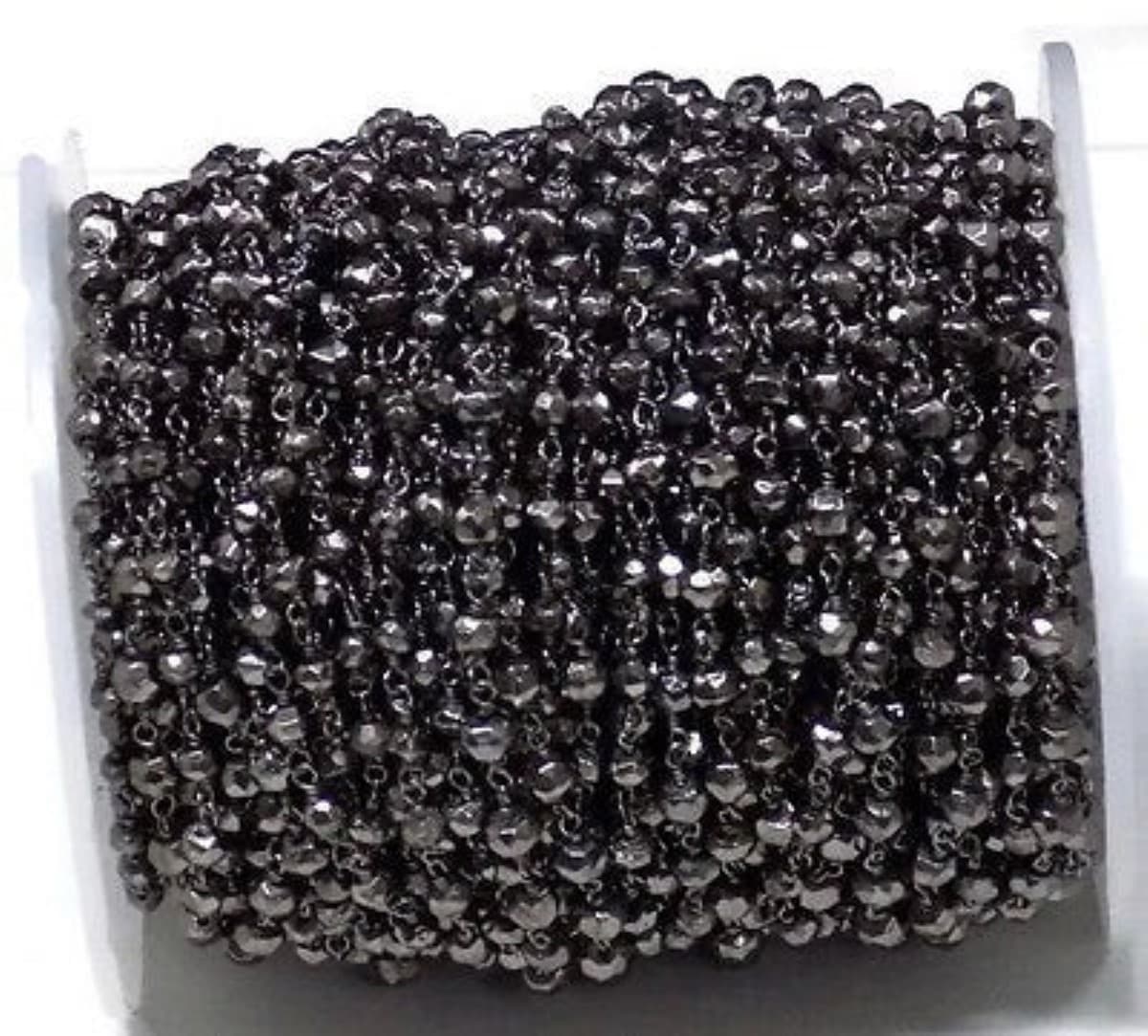 Black Pyrite in Black Wire Rosary Beaded Chain 3-4 mm Faceted Beads