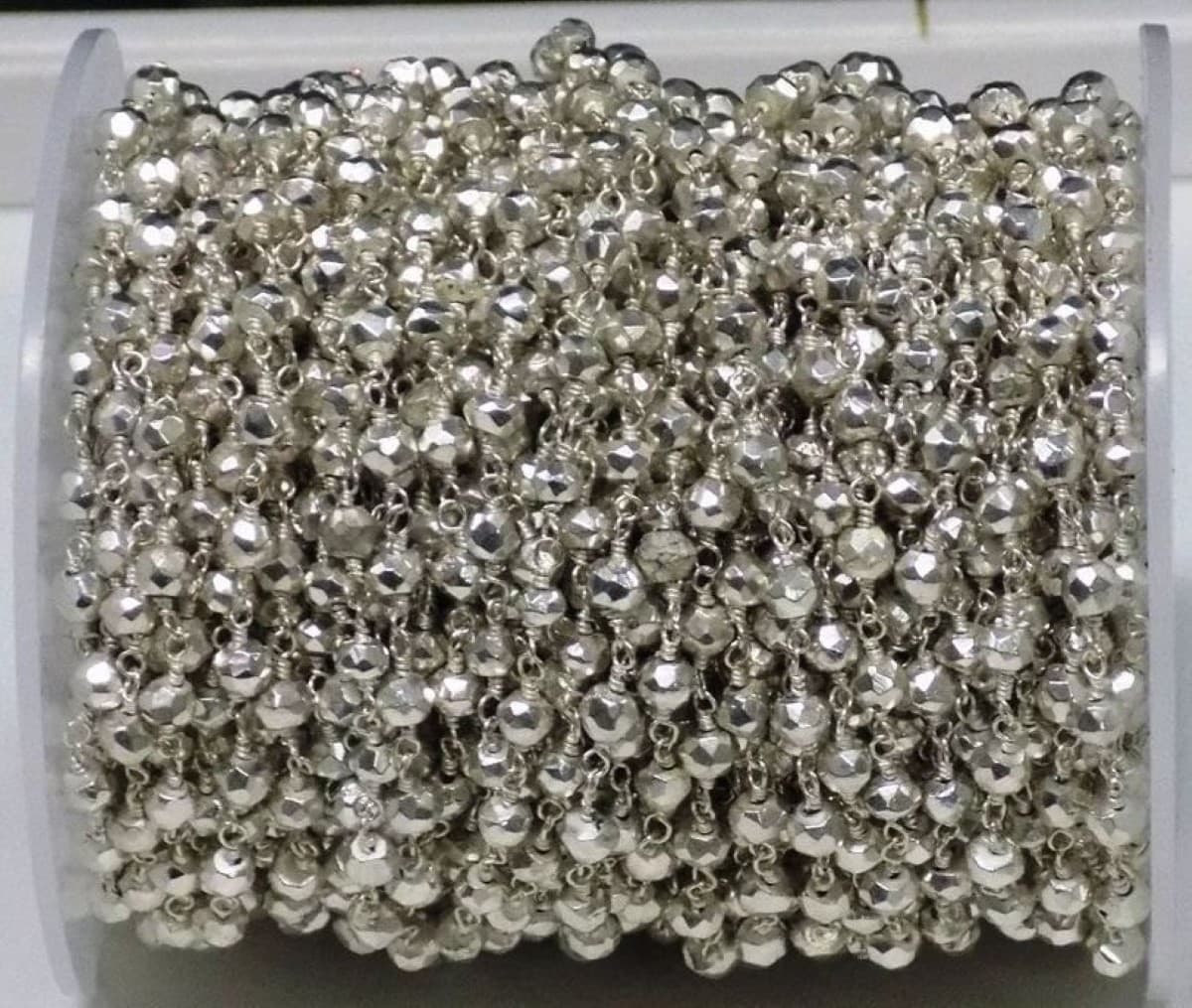 Natural Silver Pyrite Silver Plated Rosary Faceted Beaded Chain 3-4mm
