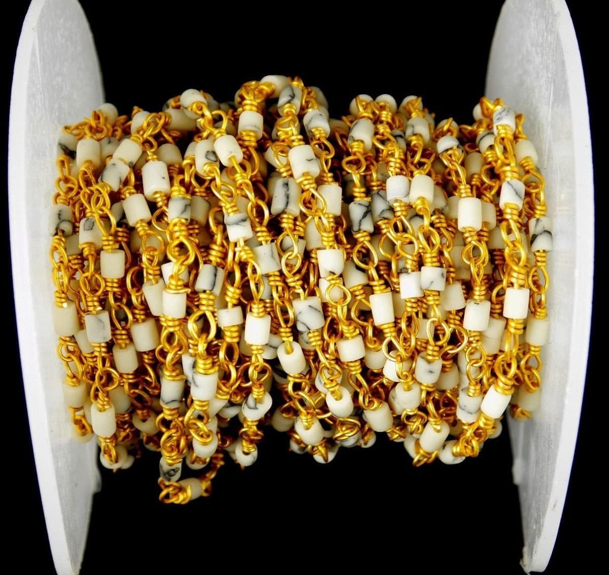 White Turquoise 24k Gold Plated Heishi Beads Rosary Chain, 5 Feet