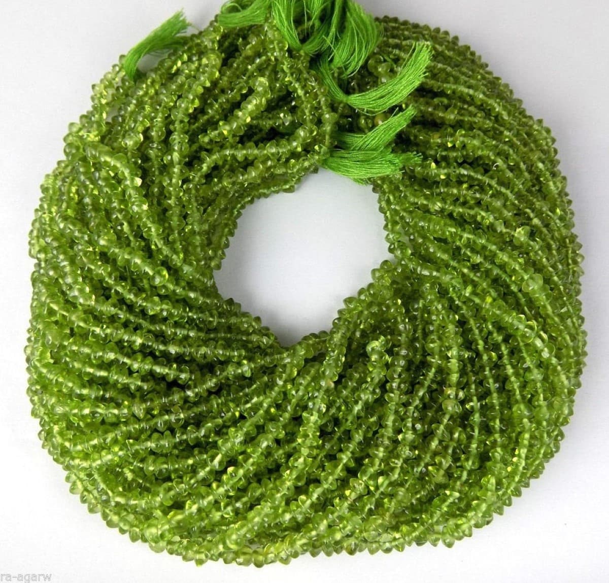 2 Strand Peridot smooth Gemstone Rondelle beads 4-5mm 13" Long