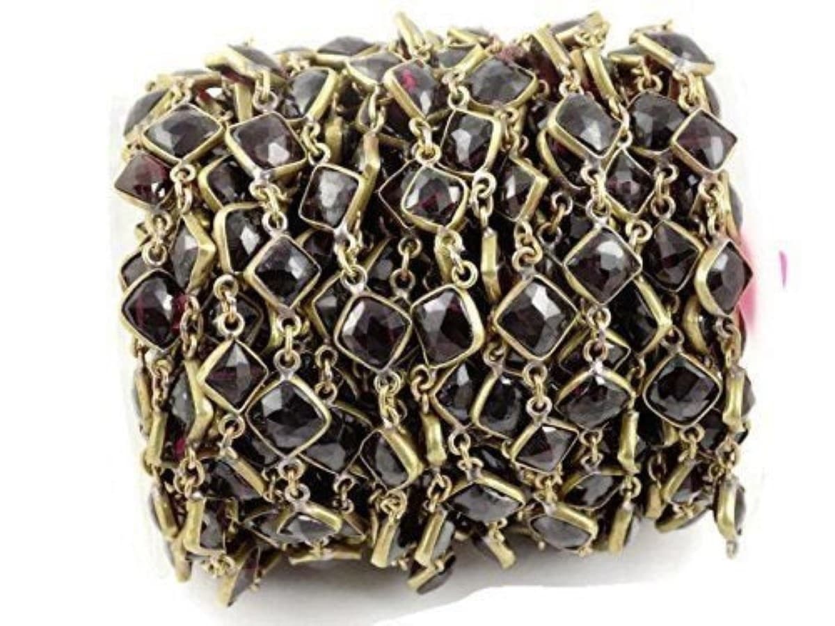 Garnet Cushion Shape 24k Gold Plated Connector Chain 10X8mm Facet Bead