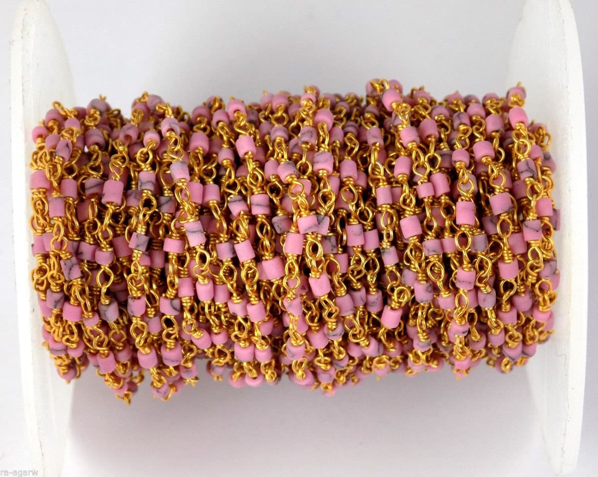 Pink Turquoise 24k Gold Plated Heishi Beads Hand Cut, 5 Feet
