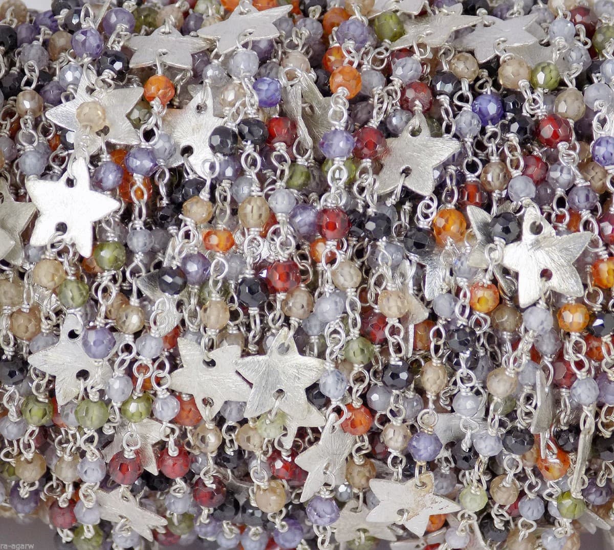 Multi Cubic Zirconia CZ Star Charm Beaded Chain 925 Silver Plated 3mm