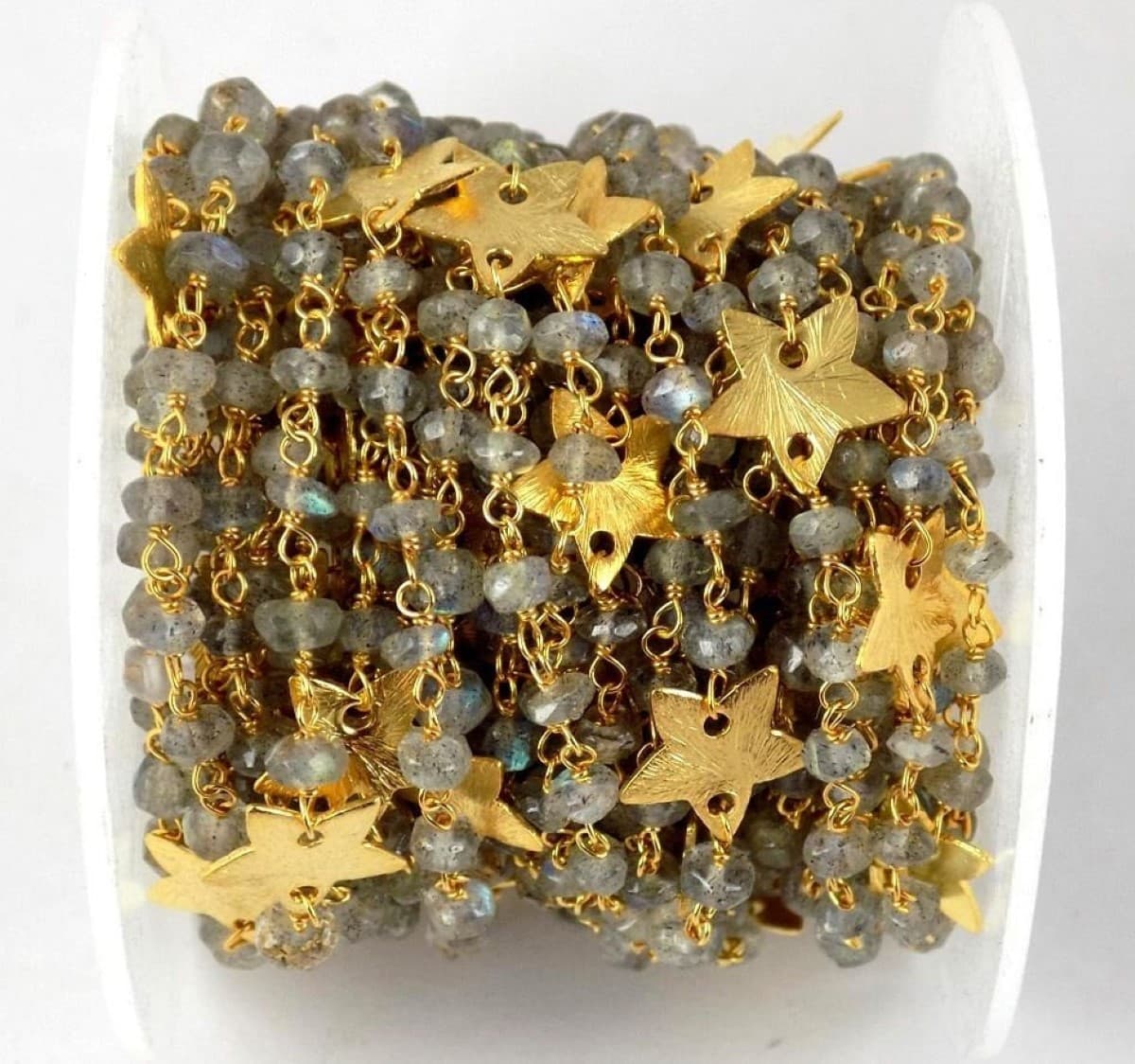 Labradorite Rosary Faceted Beaded Gemstone Chain 24k Gold Plated