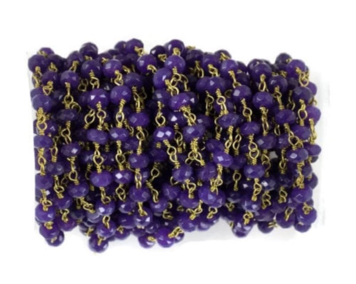 Amethyst Chalcedony 24k Gold Plated Rosary Chain 3.5-4mm Faceted Beads