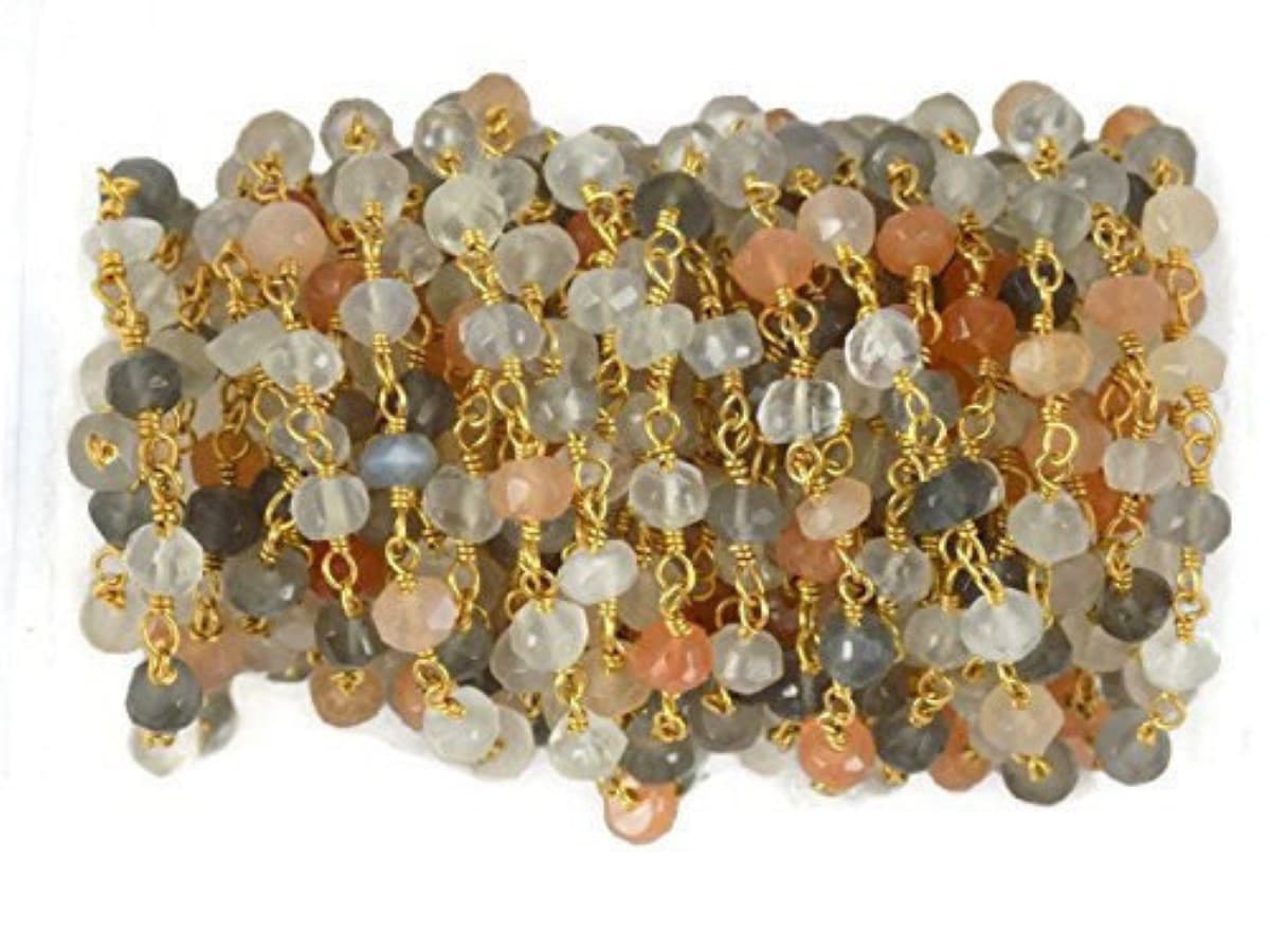 Multi Moonstone 3-3.5mm Rondelle Faceted 24k Gold Plated Beaded Chain
