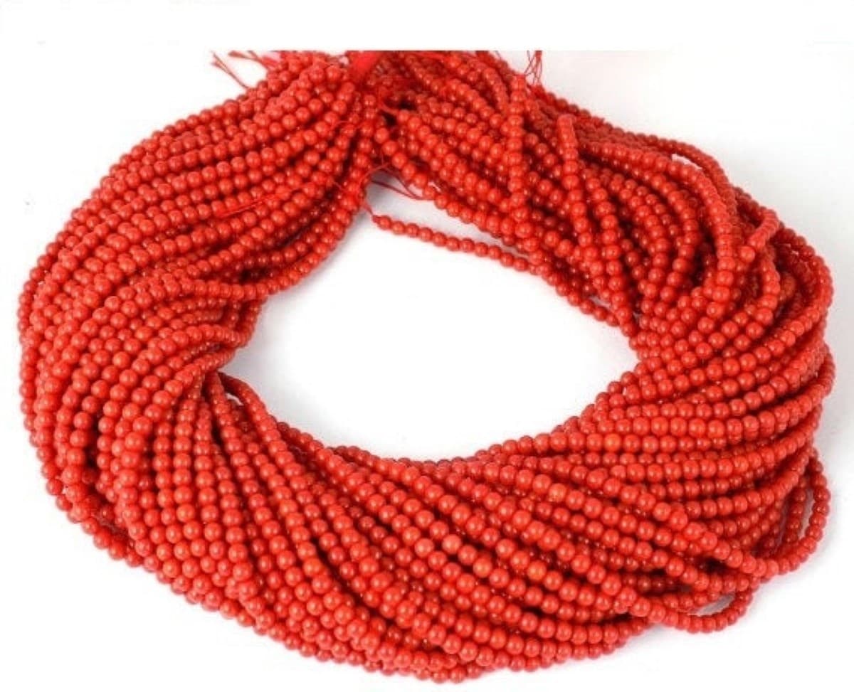 Coral 3.5mm Smooth Rondelle Balls Beads 15" long - 2 strands