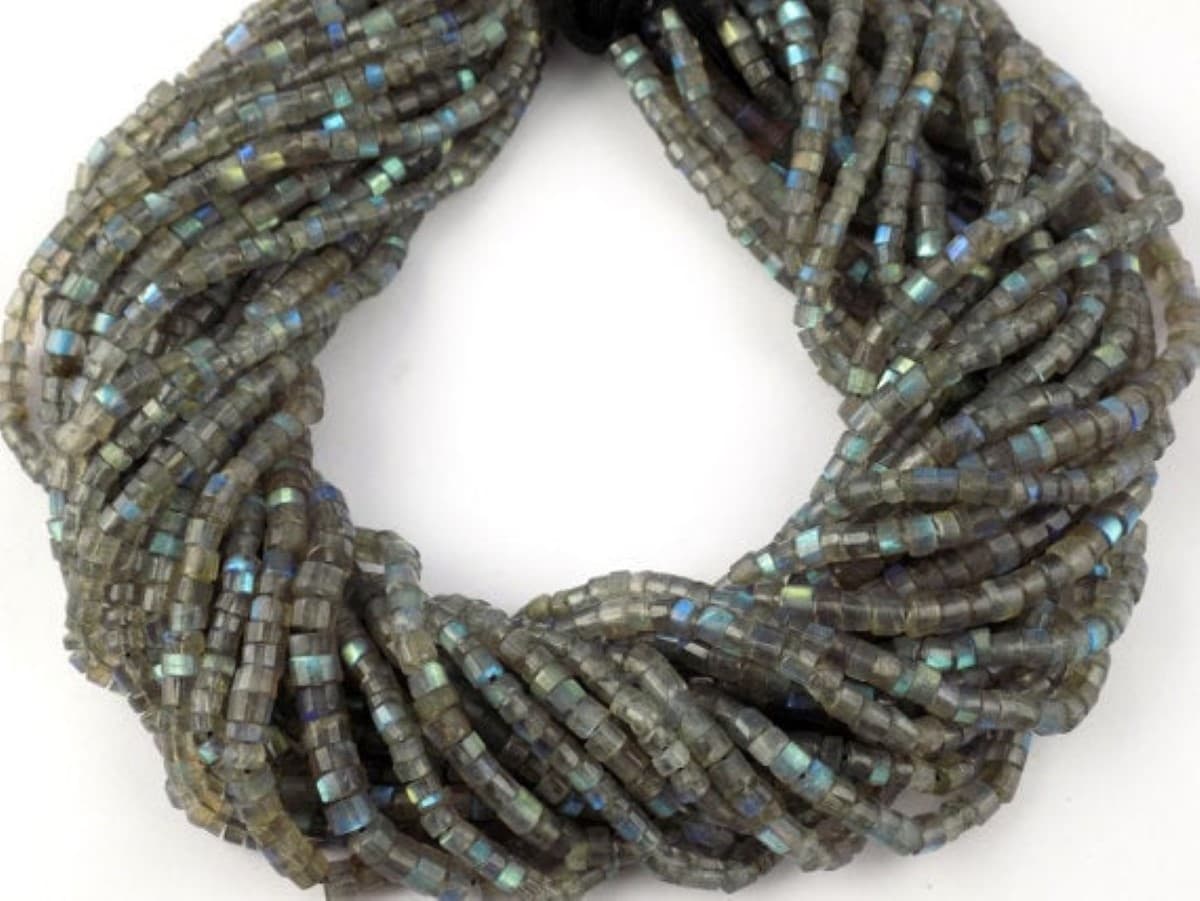 Labradorite Gemstone Heishi Shape Faceted Rondelle Wheel Tyre 3.5-4mm