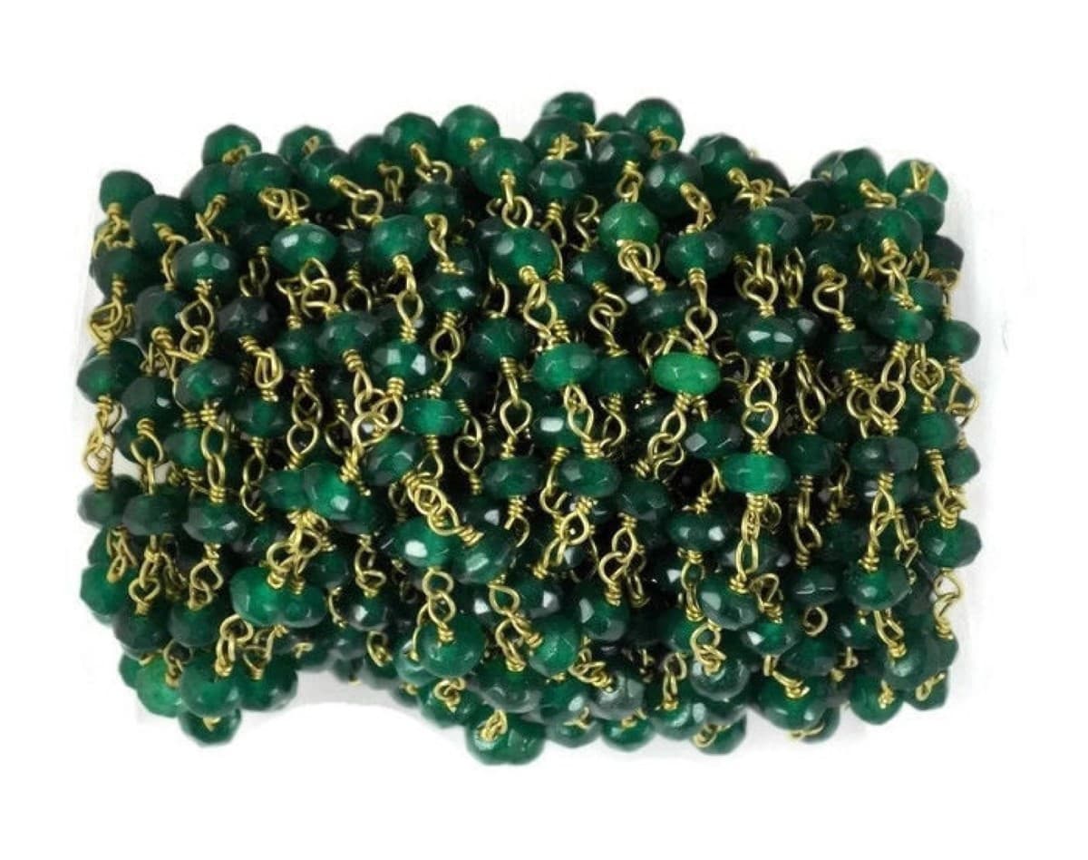 Emerald Chalcedony 24k Gold Plated 3.5-4mm Gemstone Faceted Beads 3 ft