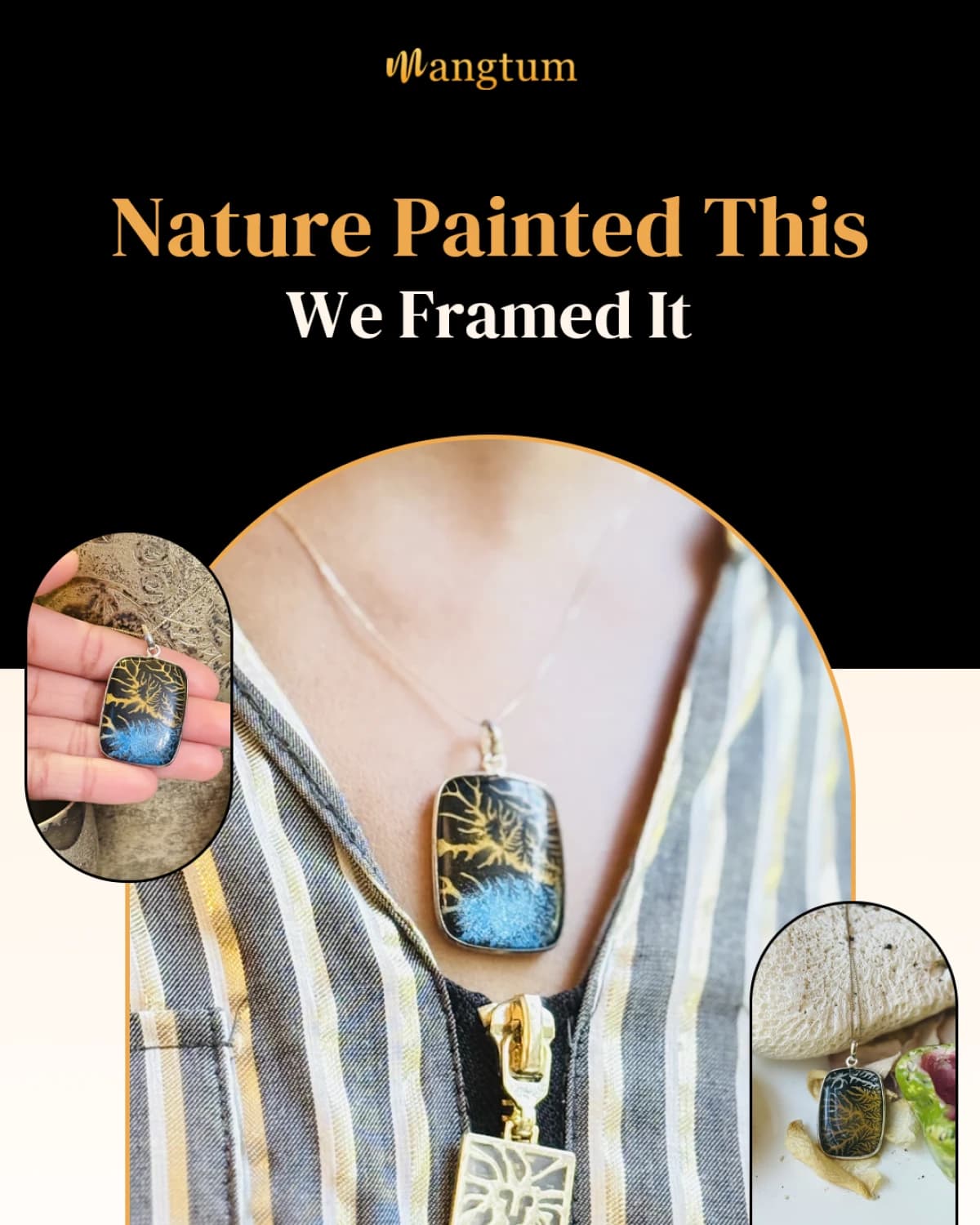 Black Tree Opal Crystal Dublet pendant with Engraved silver insert