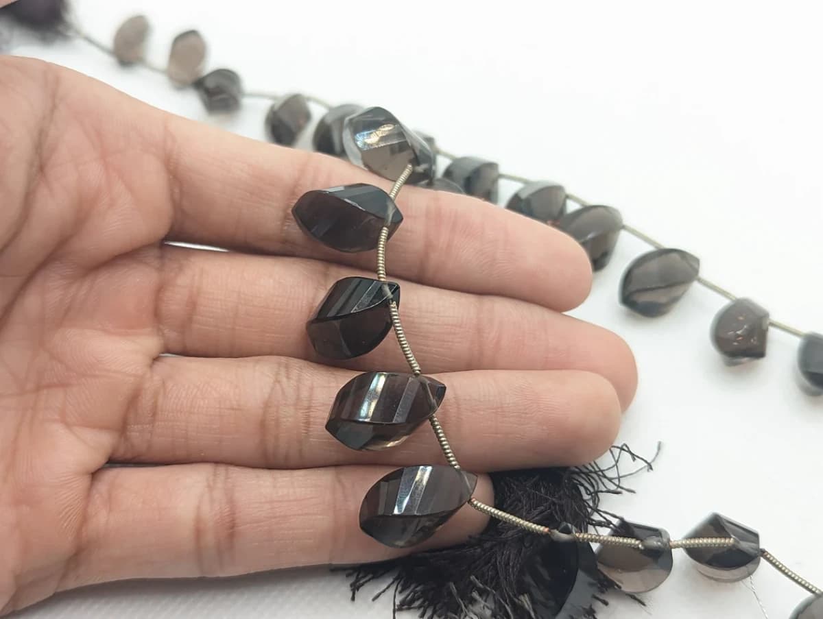 Natural Smoky Quartz Twisted Shape Briolette Top Drilled Jewelry Beads