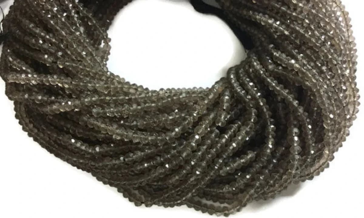 Smoky Quartz Faceted Rondelle Beads Measure 4mm – 13 Inch Long Strand