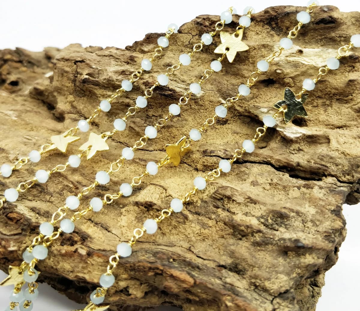 Blue Chalcedony Hydro 3-3.5mm Rondelle Faceted Star Charm 24K Gold