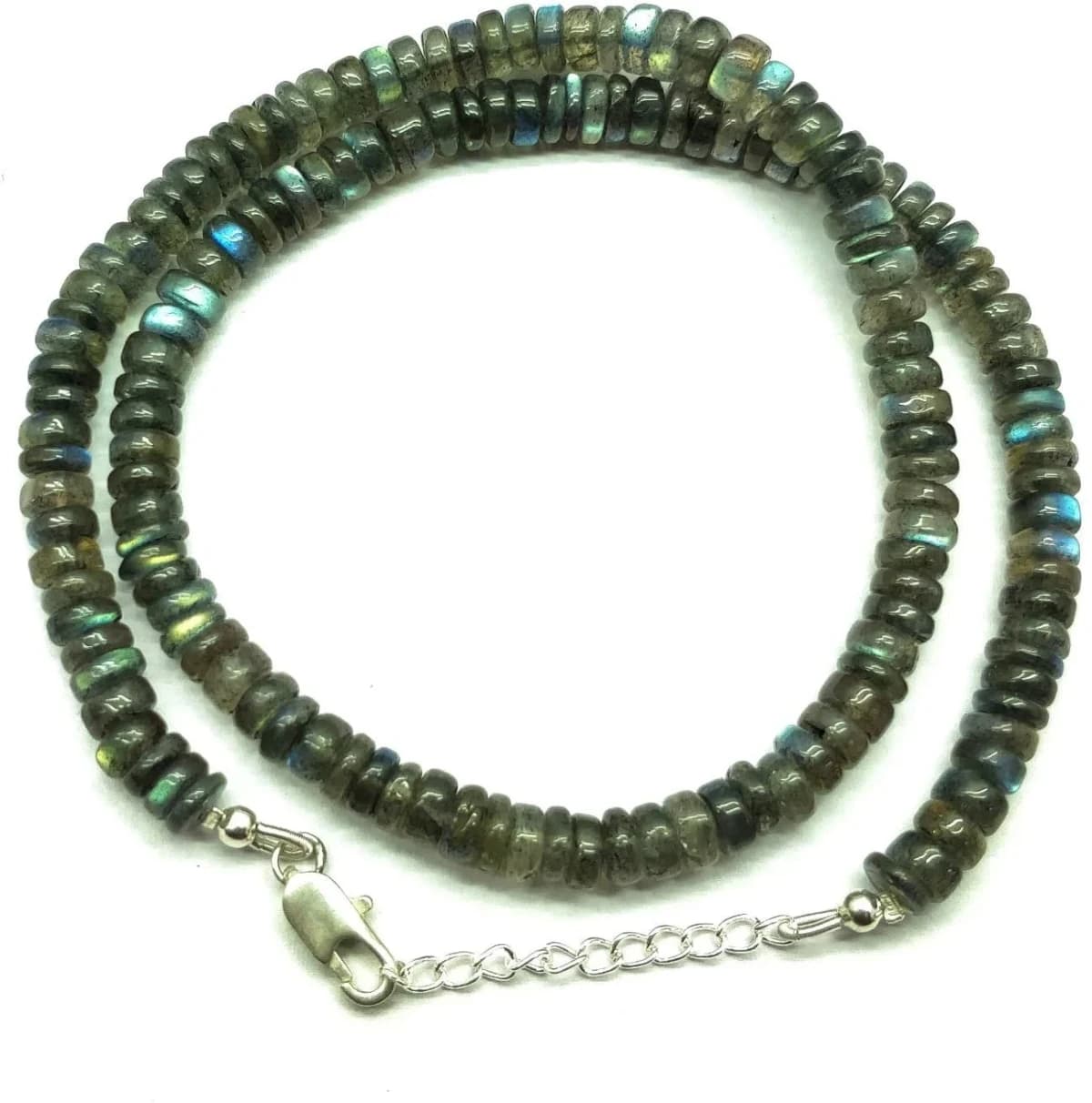5-6mm Blue Flash Labradorite Gemstone Beads Adjustable Necklace 16"