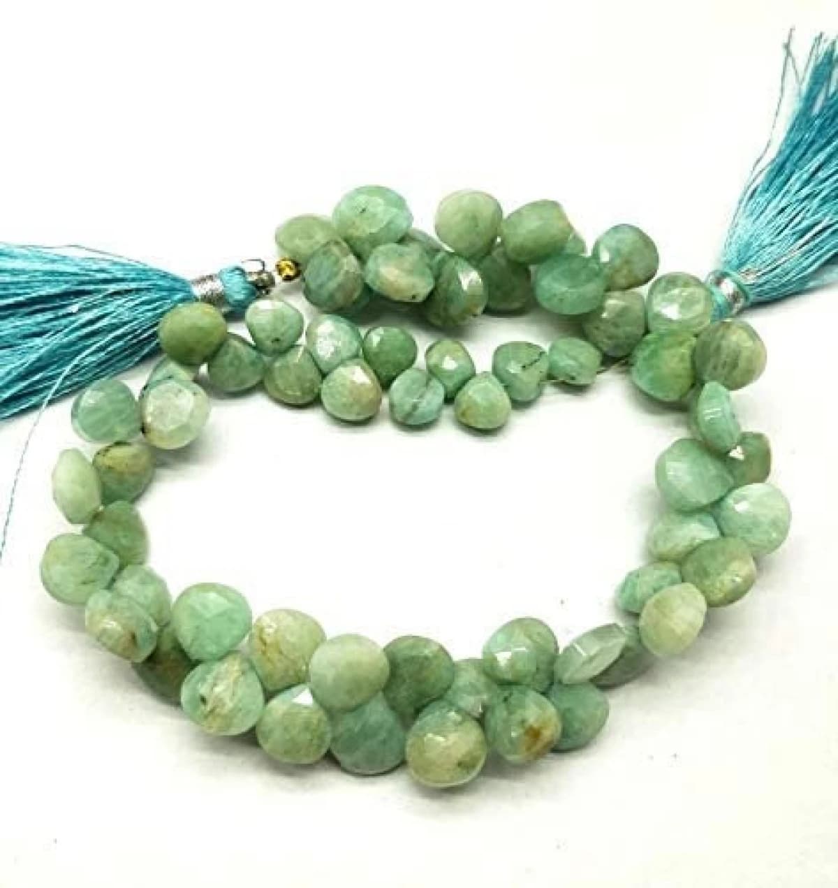 Natural Amazonite Gemstone Bead Shaped Heart Cut Faceted 9.5" strand
