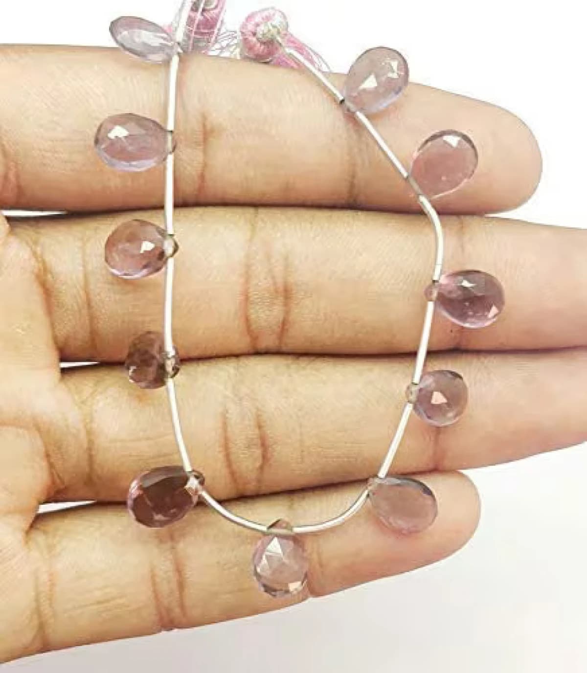 Pink Topaz Quartz Gemstone Bead Shaped Pear Cut Faceted Size 3-5 mm