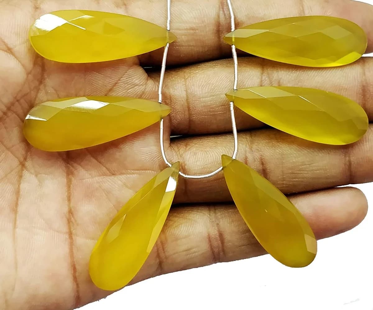 Gemstone Beads 5x38mm Lemon Quartz Handmade Loose Beads Pear Faceted
