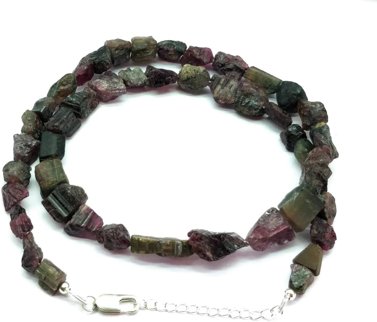 Watermelon Bi-Color Multi Tourmaline Rough Beads 8x6-17x8 mm Necklace
