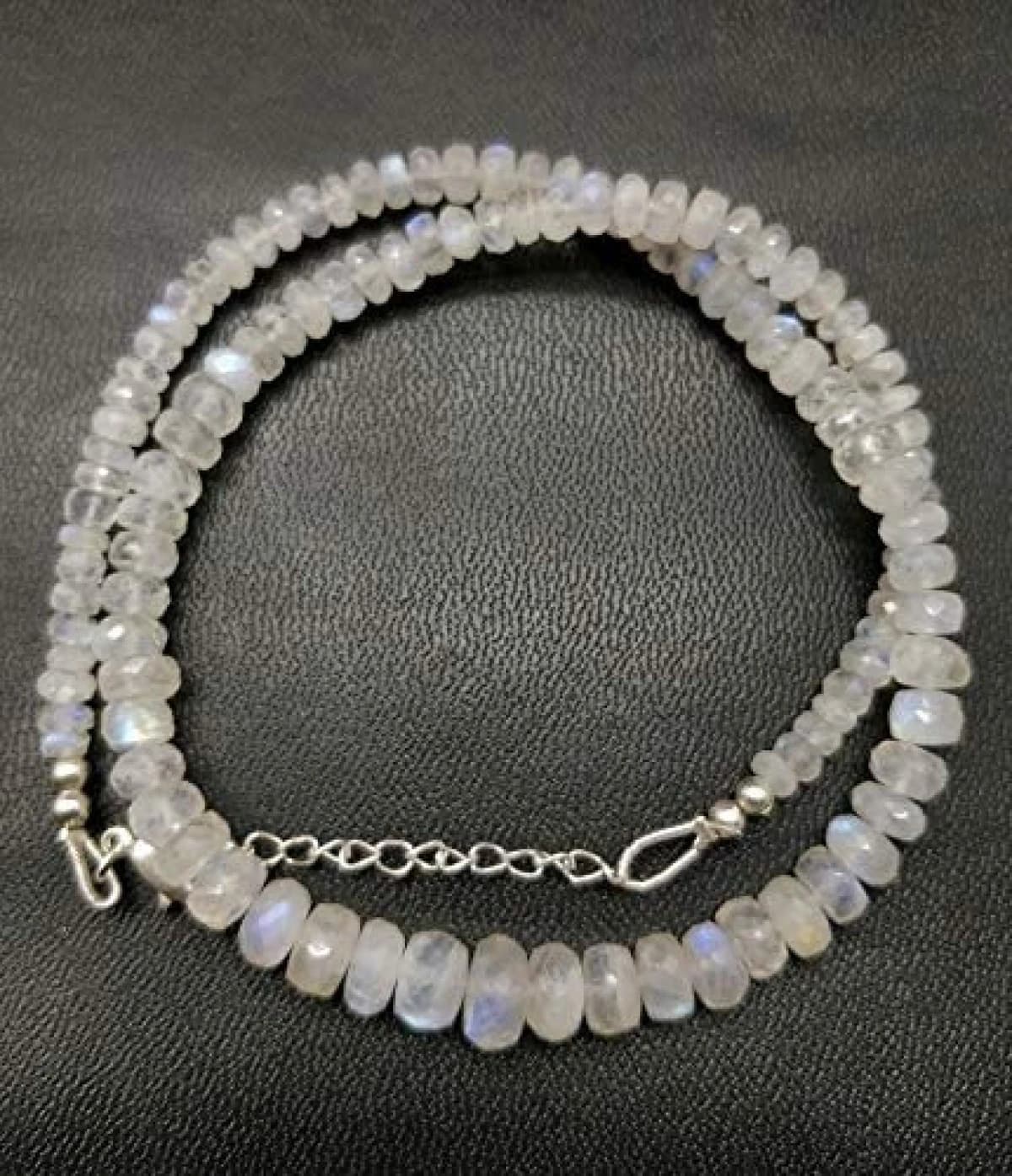 16" Blue Fire Rainbow Moonstone Bead Rondelle Cut Faceted Necklace