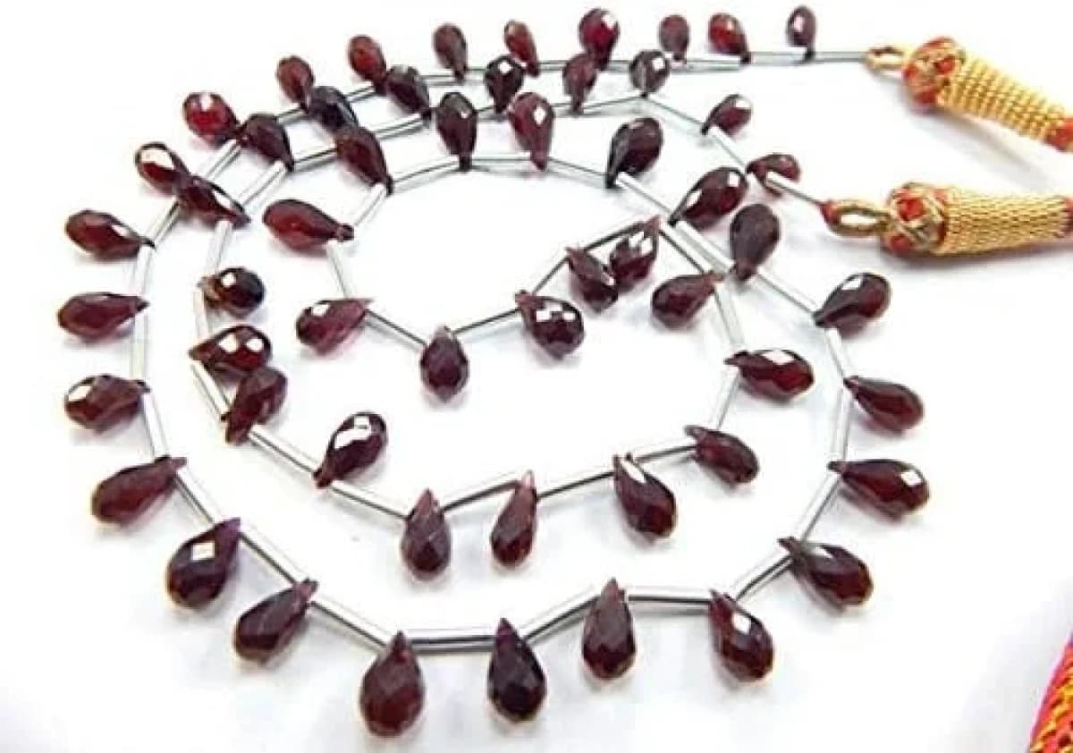 Red Garnet Briolette, Faceted Tear Drops Beads Necklace, 4x8To5x10 mm,