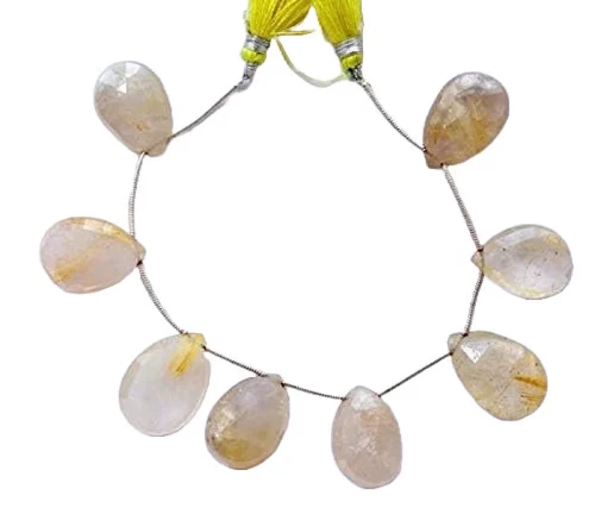 Golden Rutile Pear Shape Faceted Beads, Briolette, 14x17mm, 7 Inch